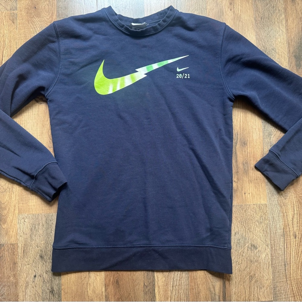 Nike Navy Crewneck Sweatshirt with Green Gradient Swoosh